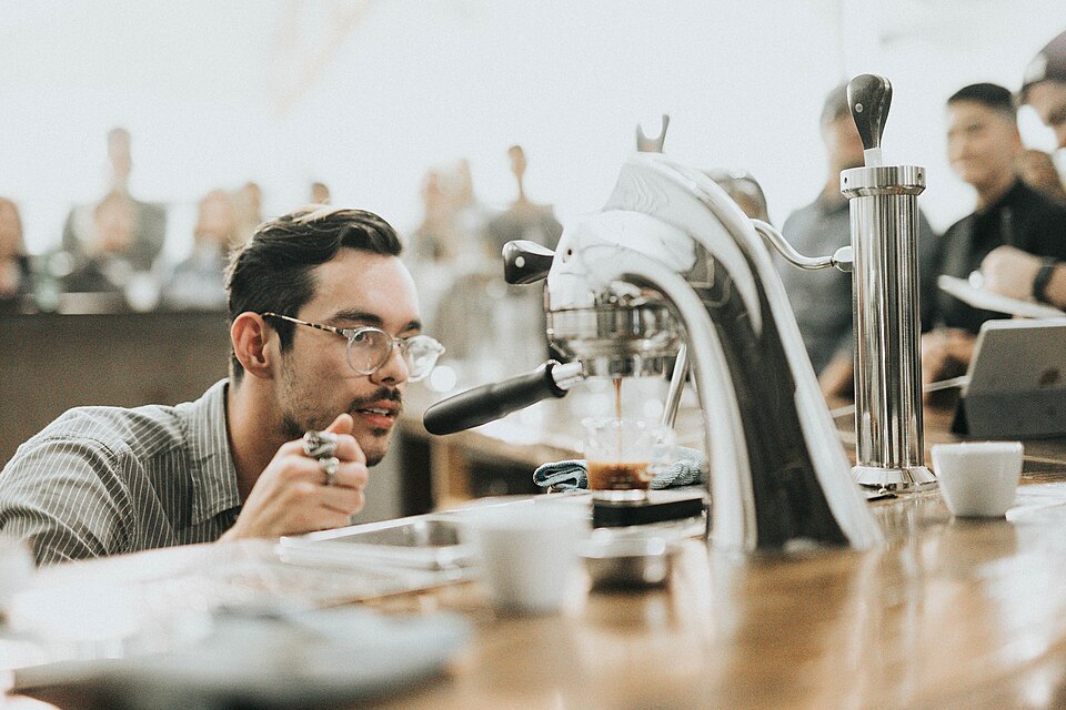 Barista pulling an espresso shot