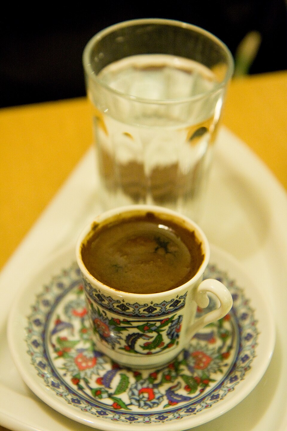 Turkish coffee in a traditional patterned cup
